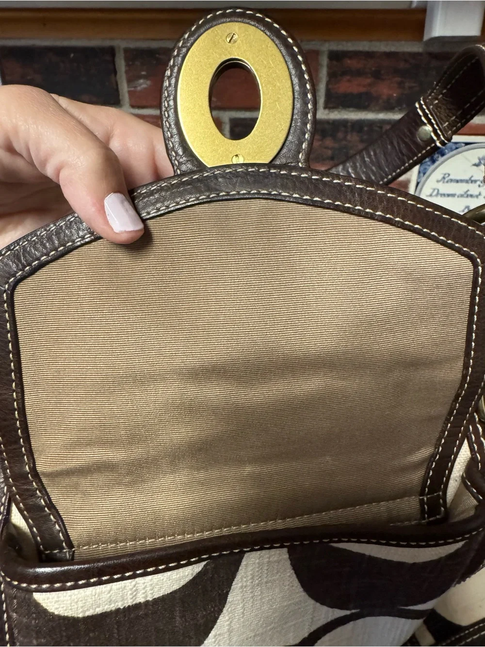 Coach Legacy Signature Turnlock Tote Brown Jacquard Canvas Leather A0768-